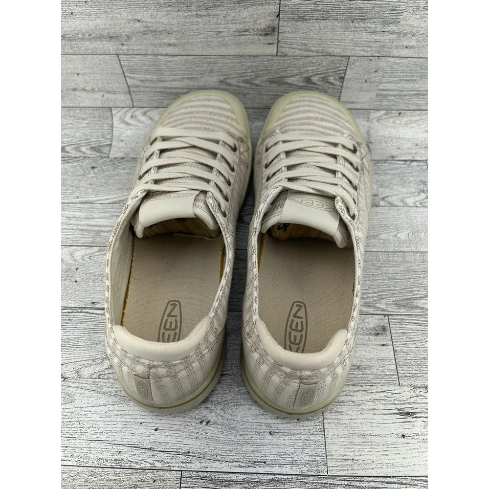KEEN Women's Casual Striped Canvas Lace Up Sneakers Beige Tan Size 10‎